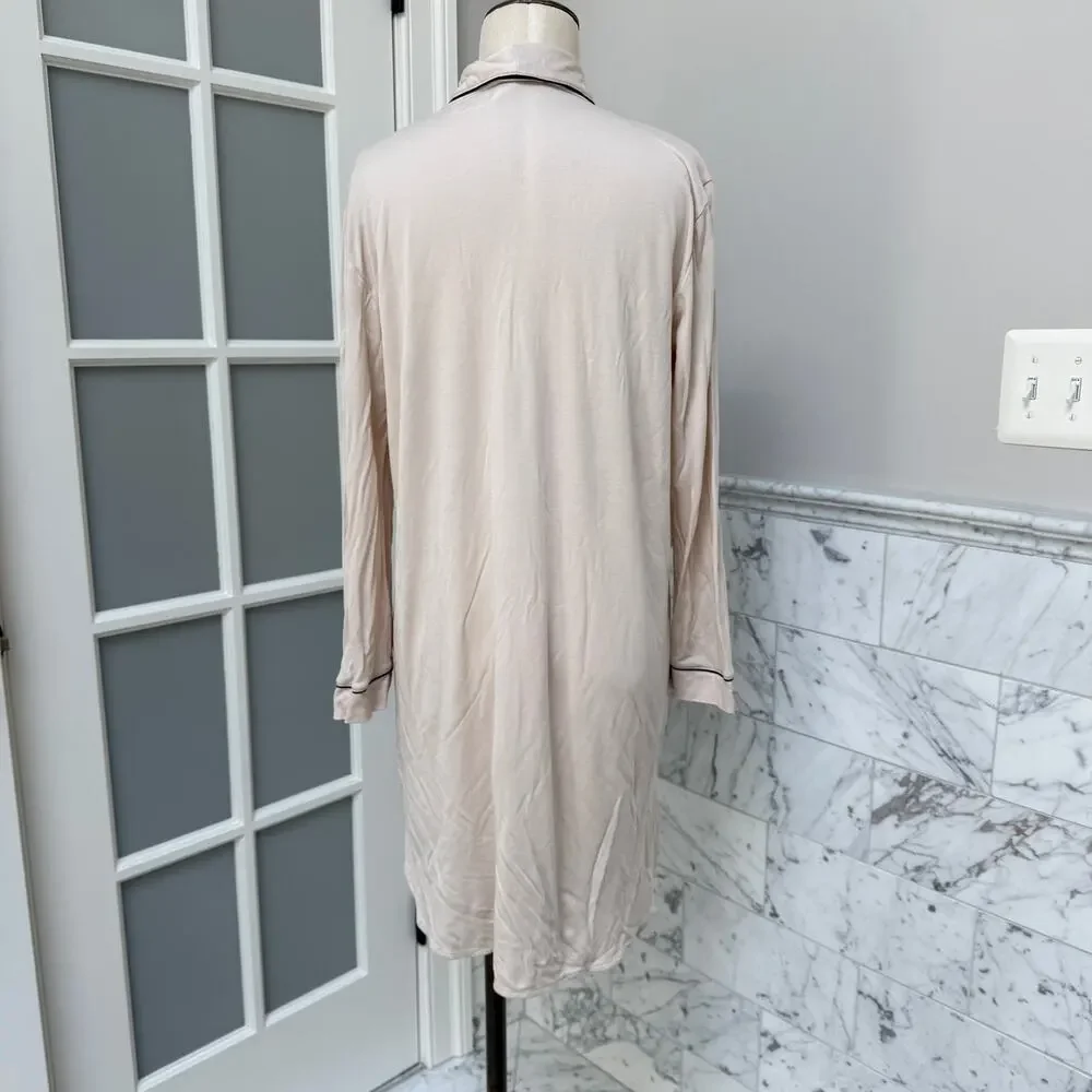 Hanro Natural Comfort  TENCEL Button Front Sleep Shirt Gown Almond Small